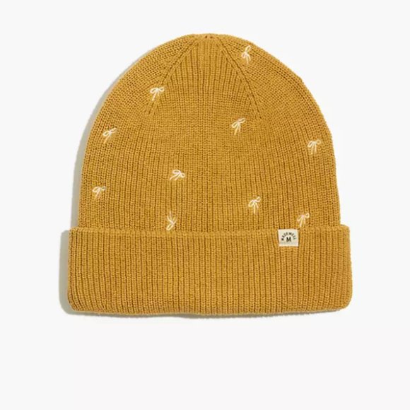 Madewell Accessories - Madewell Mustard Bow Embroidered (Re)sourced Cotton Cuffed Beanie